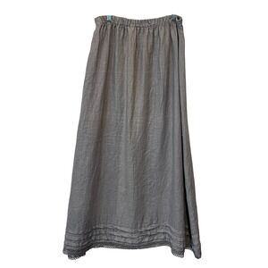 CP Shades Sausalito Linen Tiered Ruffled Lace Hem Maxi Skirt L Taupe  READ